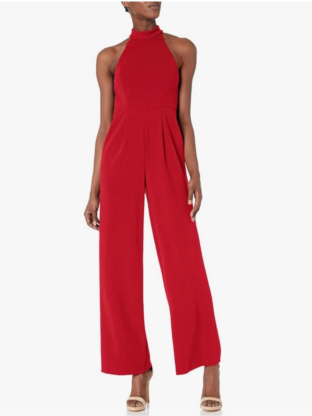 Calvin Klein Red Halter Wide-Leg Jumpsuit